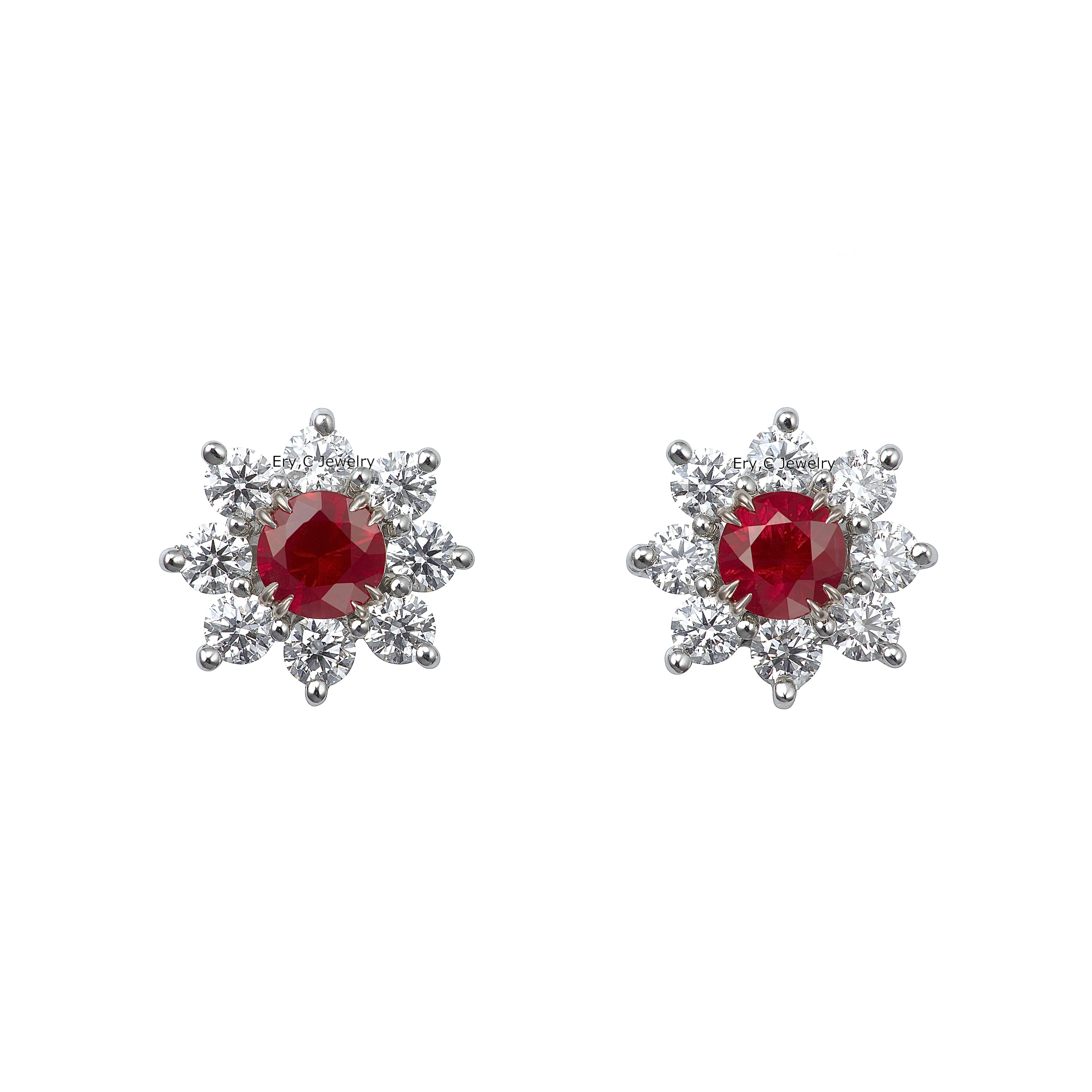 ルビー スタッドピアス / ダイヤモンド ヘイロー ピアス