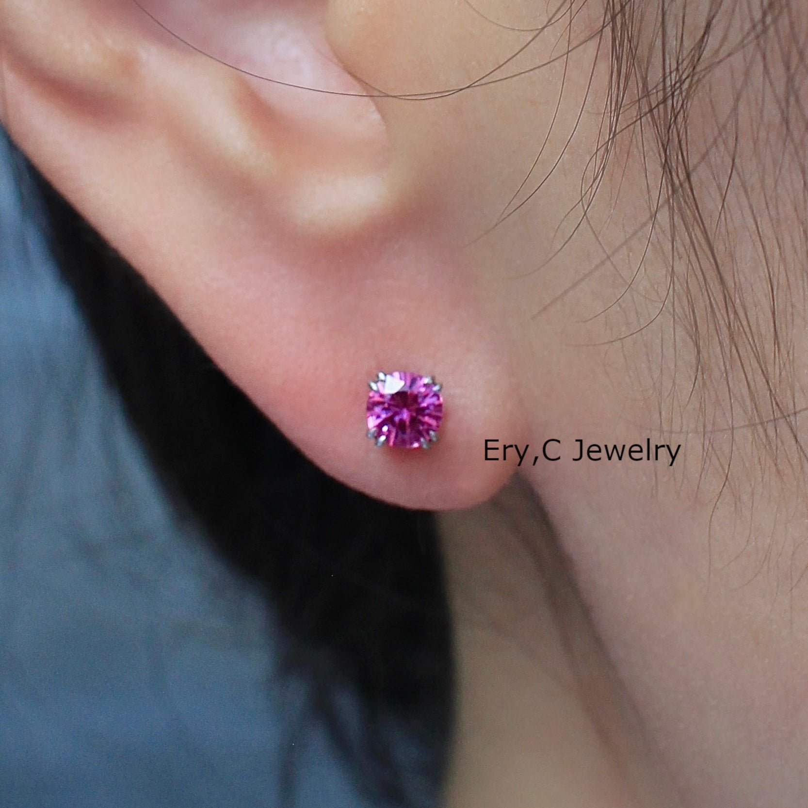 Pink Sapphire Stud Earrings, Removable Diamond Halo Jackets, 2way Pierced Earrings