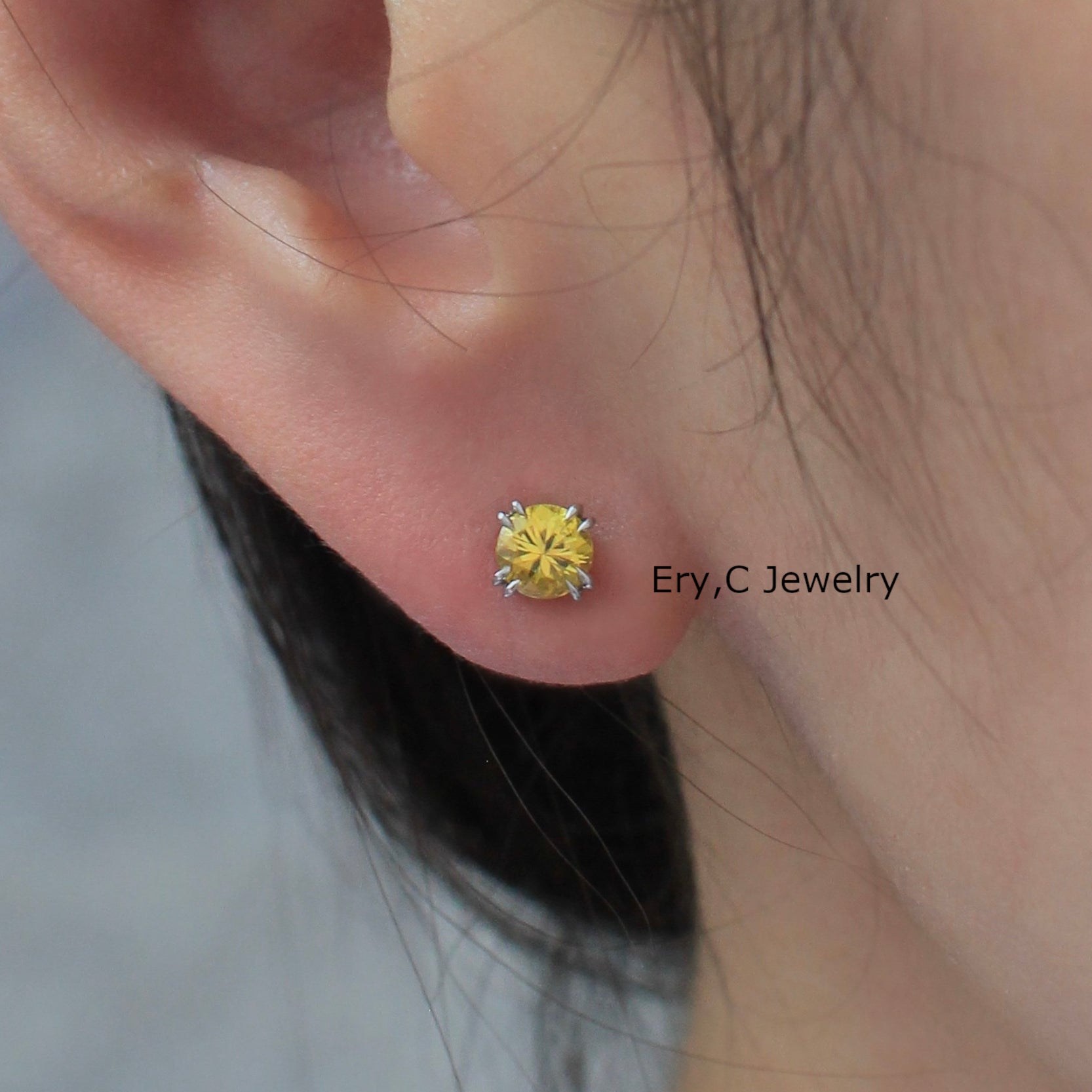 Yellow Sapphire Stud Earrings, Removable Diamond Halo Jackets, 2way Pierced Earrings