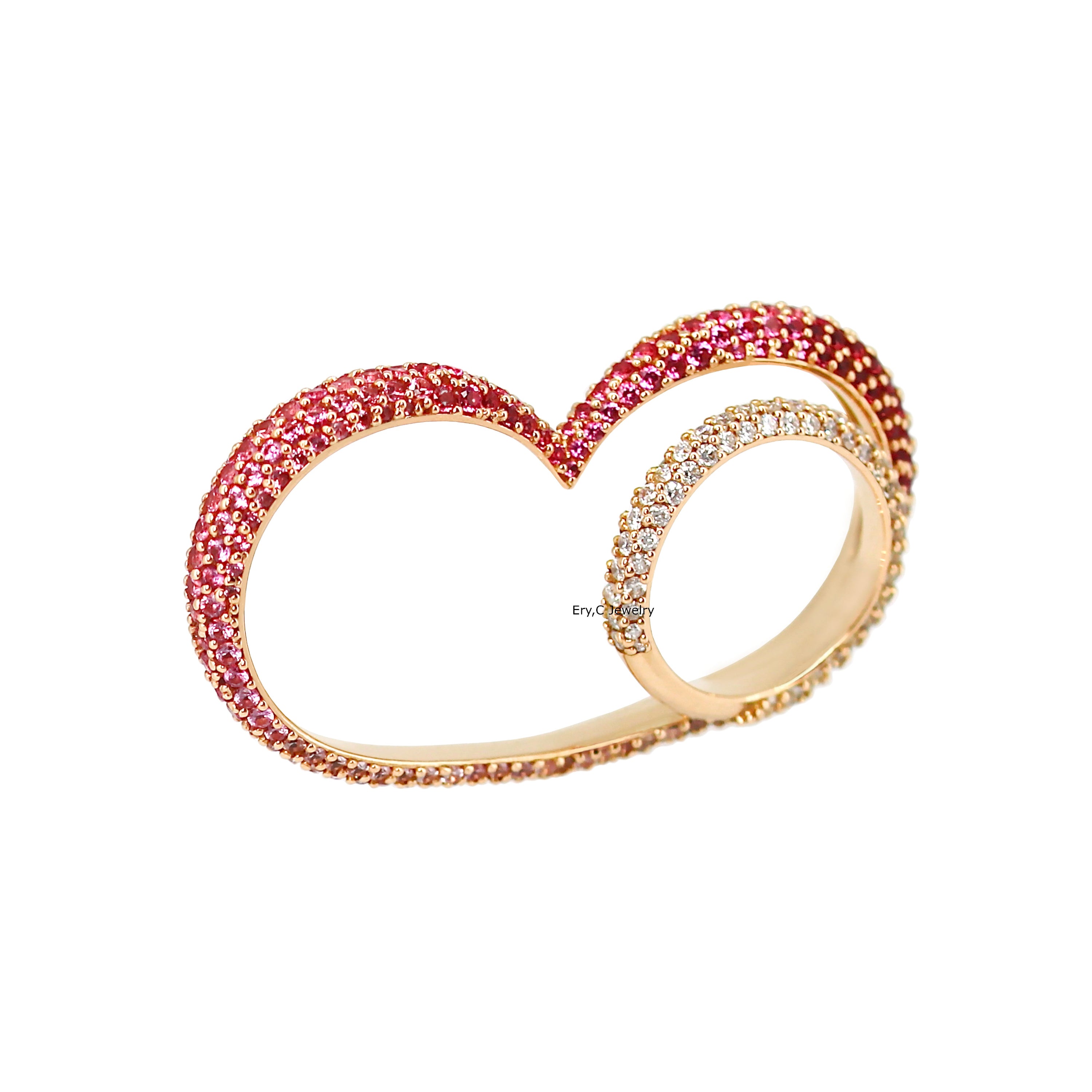 イリーシージュエリー Ery,C Jewelry erycjewelry eryc イリーシー ハート シークレット ハートリング 指輪 リング ダイヤモンド  記念日ジュエリー ピンク サファイア ラウンド ブリリアントカット 誕生日プレゼント ラウンドシェイプ 金 18K ご褒美ジュエリー ハイジュエリー ジュエリーコーデ  クリスマスプレゼント 天然石 3カラット 3ct 一点もの high jewelry gold jewelry diamond 宝石 財産 アート 投資 art G H color VVS VS round brilliant cut 3EX H&C hearts and allows CanadaMark カラフル グラデーションカラー ２フィンガーリング ツーフィンガーリング two finger ring gradation heart pink sapphire secret