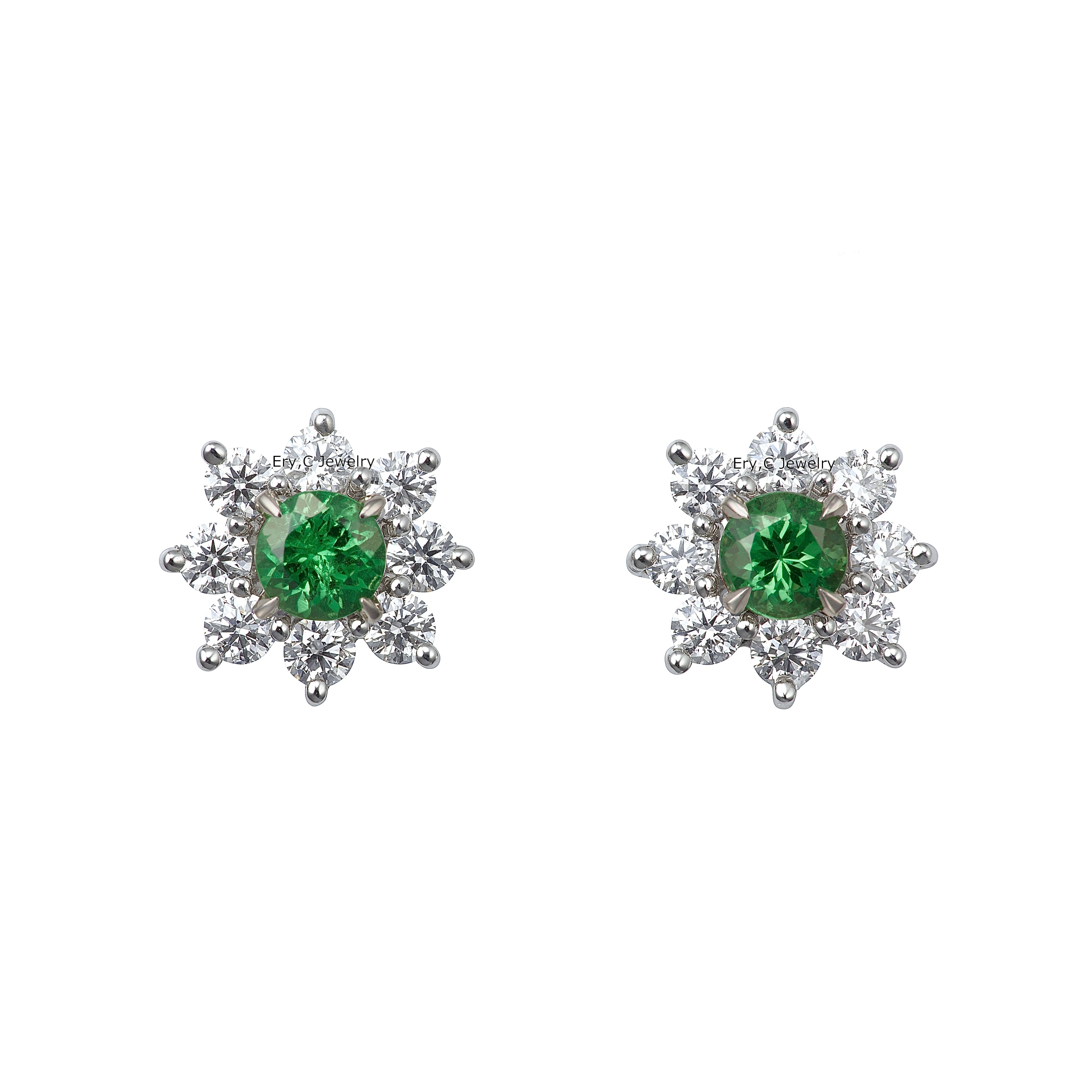 ツァボライト スタッドピアス / ダイヤモンド ヘイロー ピアス