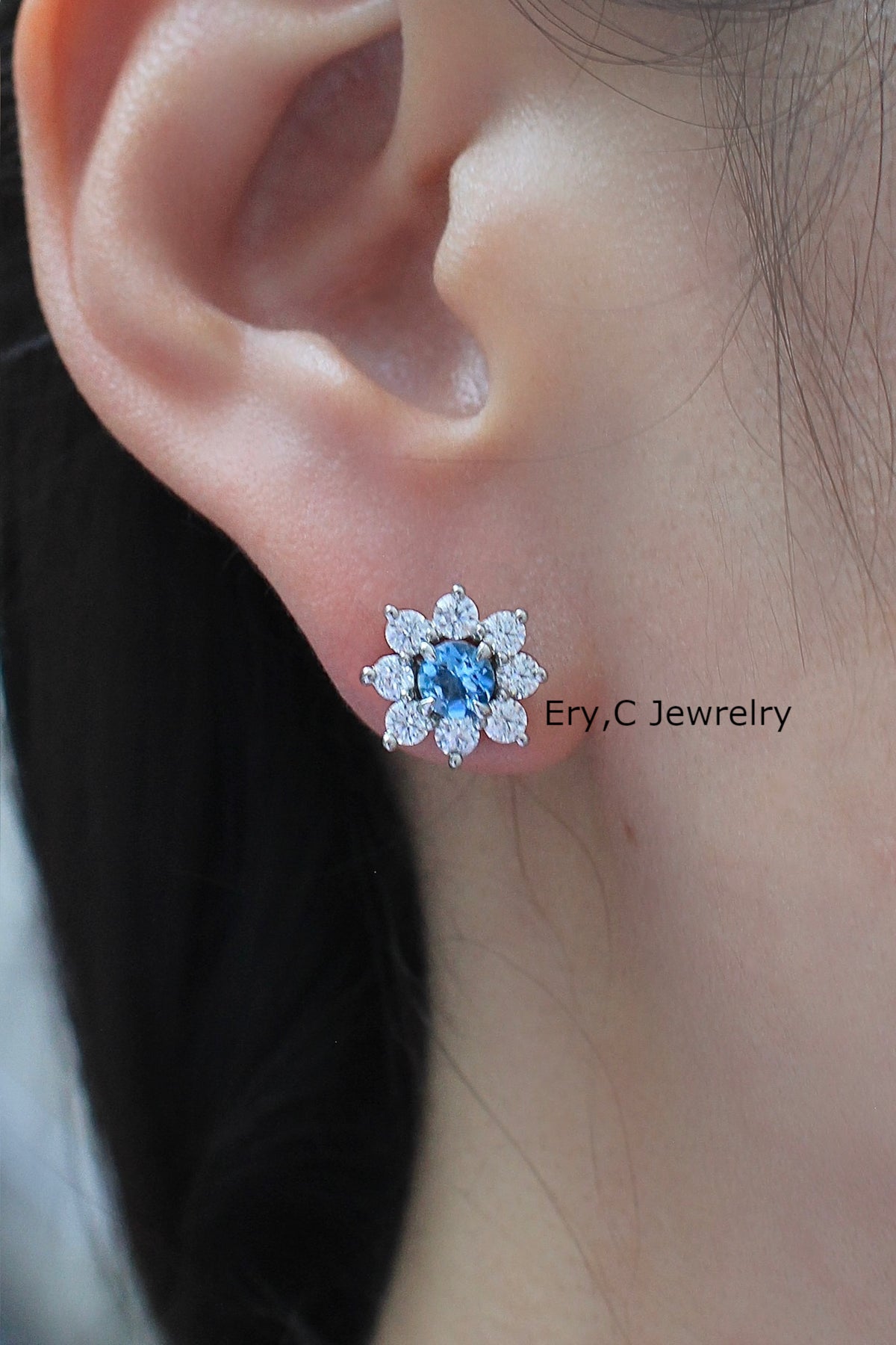 アクアマリン スタッドピアス & ダイヤモンド ヘイロー ピアス 